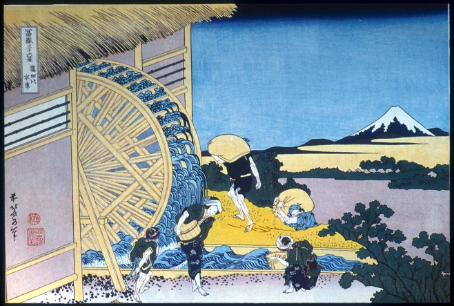 富嶽三十六景　隠田の水車　葛飾北斎作のイラスト 別ウィンドウで表示します