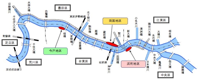 隅田川テラスギャラリー位置図