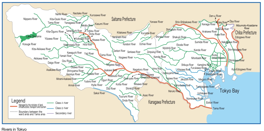 Distribution of rivers in the Tokyo Metropolitan area