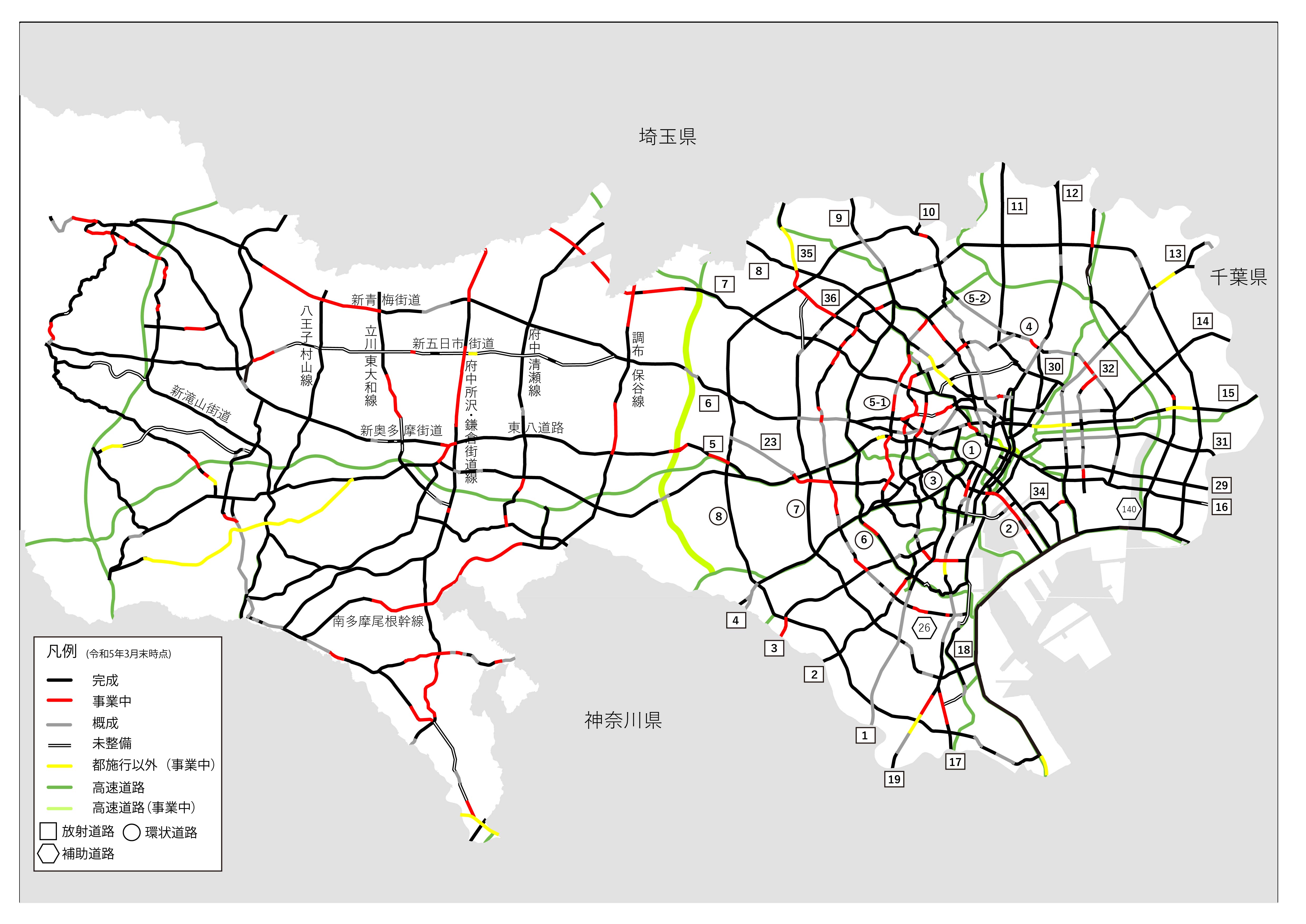 東京の道路ネットワークの地図