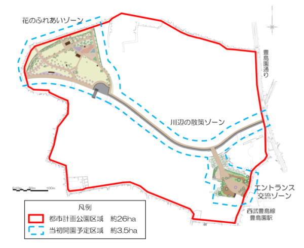 図：都市計画公園区域、当初開園予定区域