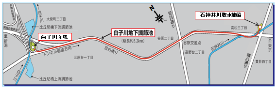 白子川地下調節池ルート図 別ウィンドウで表示します