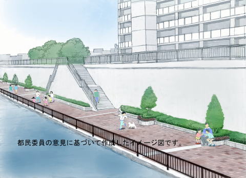 検討対象地区の修景案のイメージ図　堀船四丁目地区