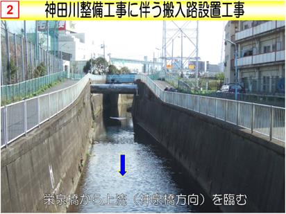 神田川整備工事に伴う搬入路設置工事の写真
