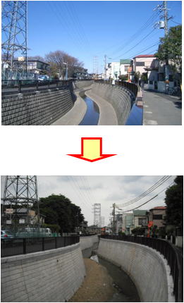 妙正寺川：新橋下流の施工前施行後の写真