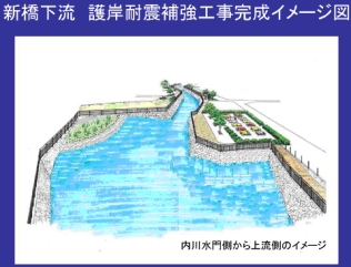 新橋下流護岸耐震補強工事完成イメージ図