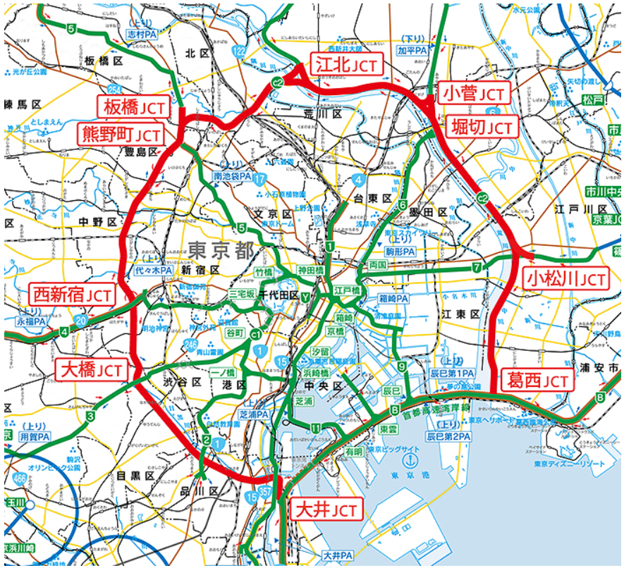 中央環状線の地図　中央環状品川線平成27年3月7日開通